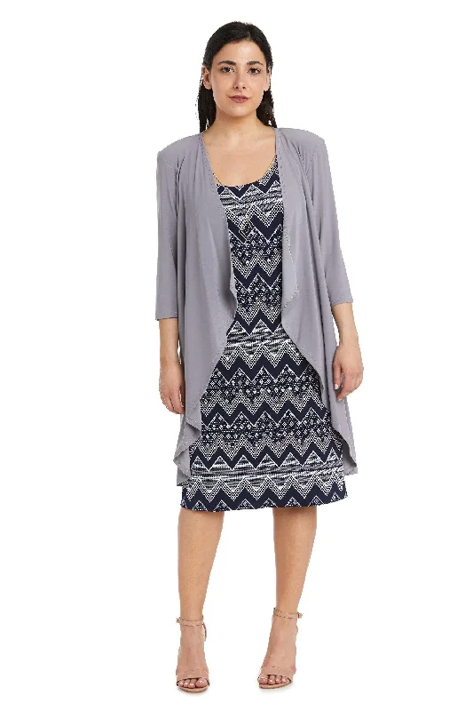 R&M Richards 7697P Short Petite Print Jacket Dress One-Shoulder Jacket Off-the-Shoulder Jacket Asymmetrical Jacket