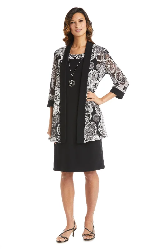 R&M Richards 7823P Short Print Jacket Petite Boat Neck Shawl Collar Notched Collar