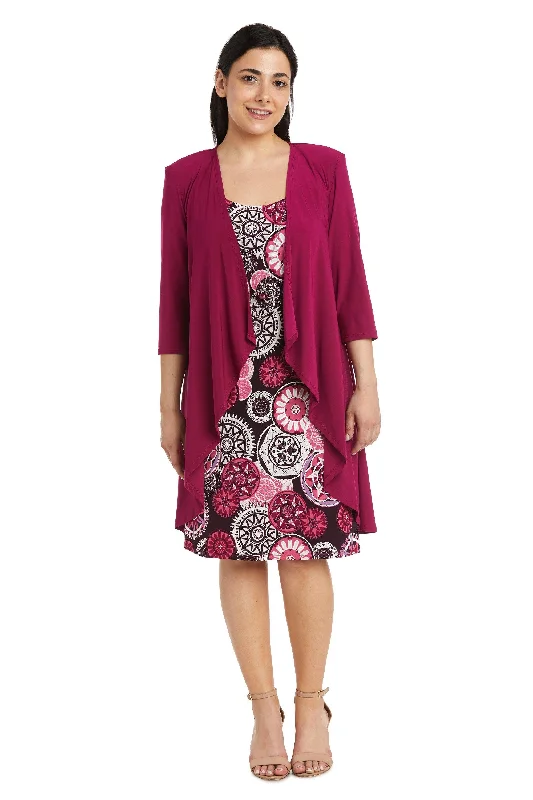 R&M Richards 7907P Short Print Jacket Petite Dress Front Pockets Side Pockets Patch Pockets