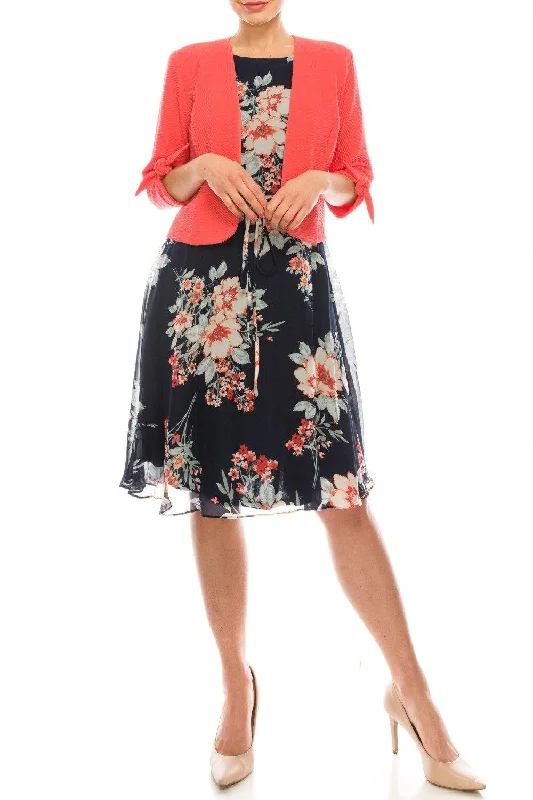 Studio One Floral Printed Two Piece Jacket Dress Appliqued Jacket Beaded Jacket Sequined Jacket