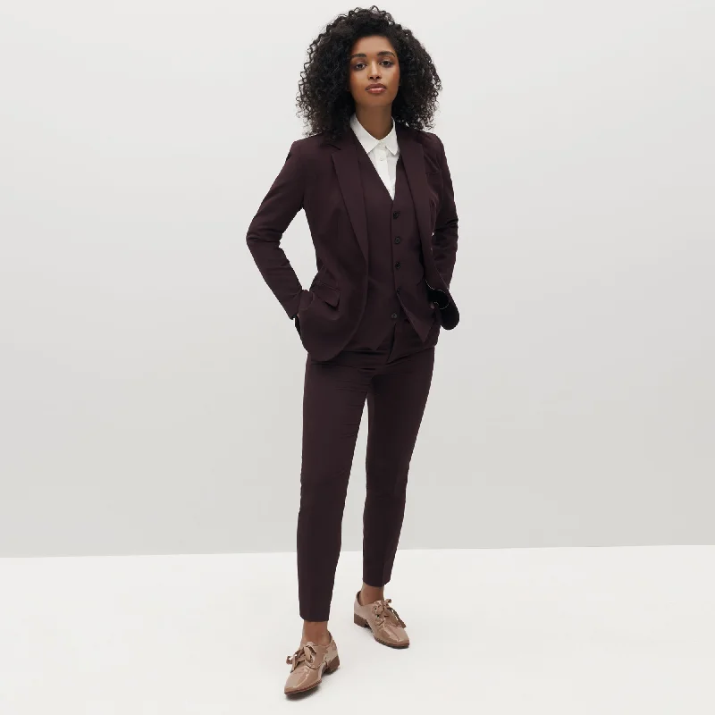 Women's Burgundy Suit Jacket Oversized Jacket Tailored Jacket Straight Jacket