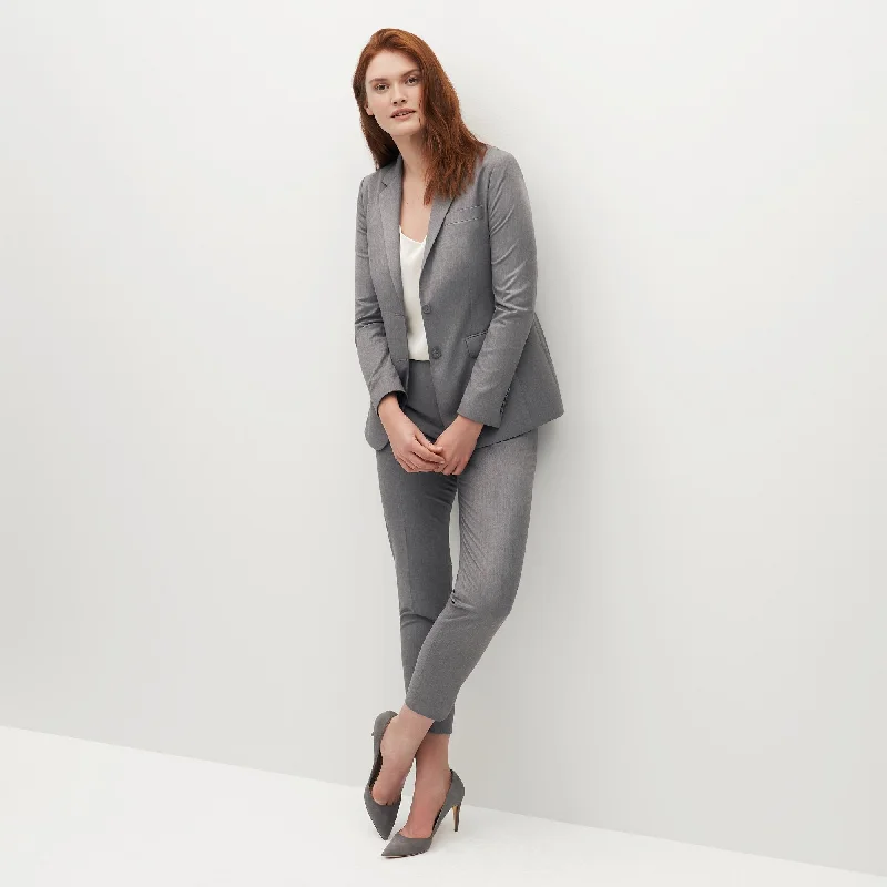 Women's Textured Gray Suit Jacket Toggled Jacket Drawstring Jacket Belted Jacket
