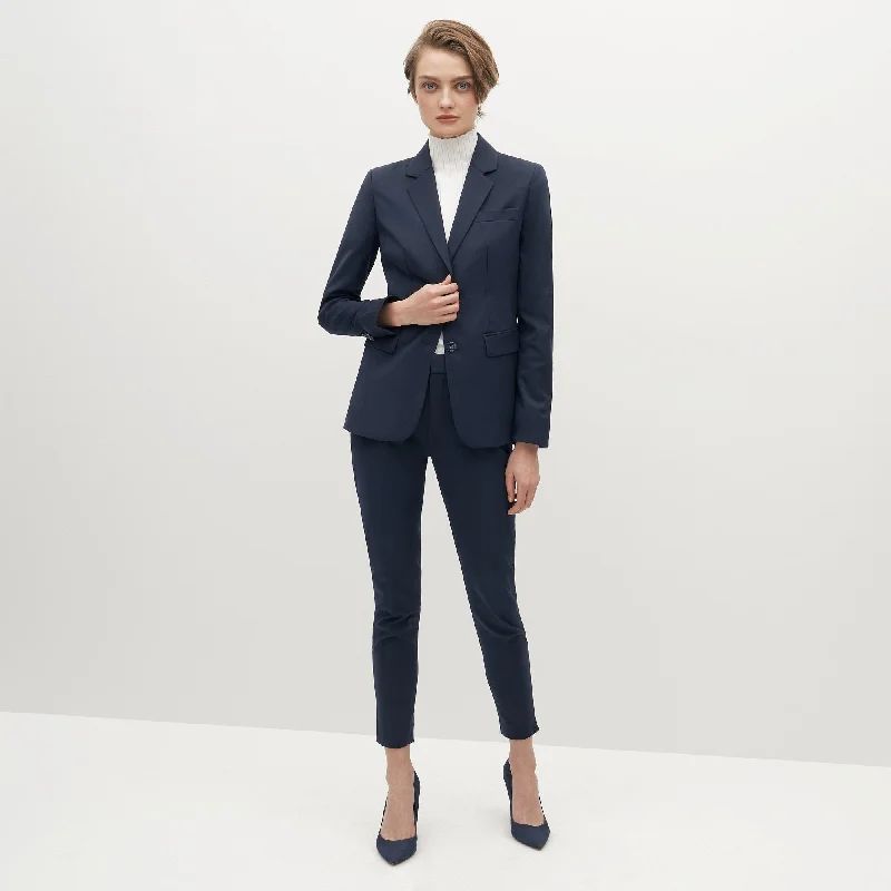 Women's Navy Blue Suit Jacket Faux Fur Jacket Real Fur Jacket Shearling Jacket