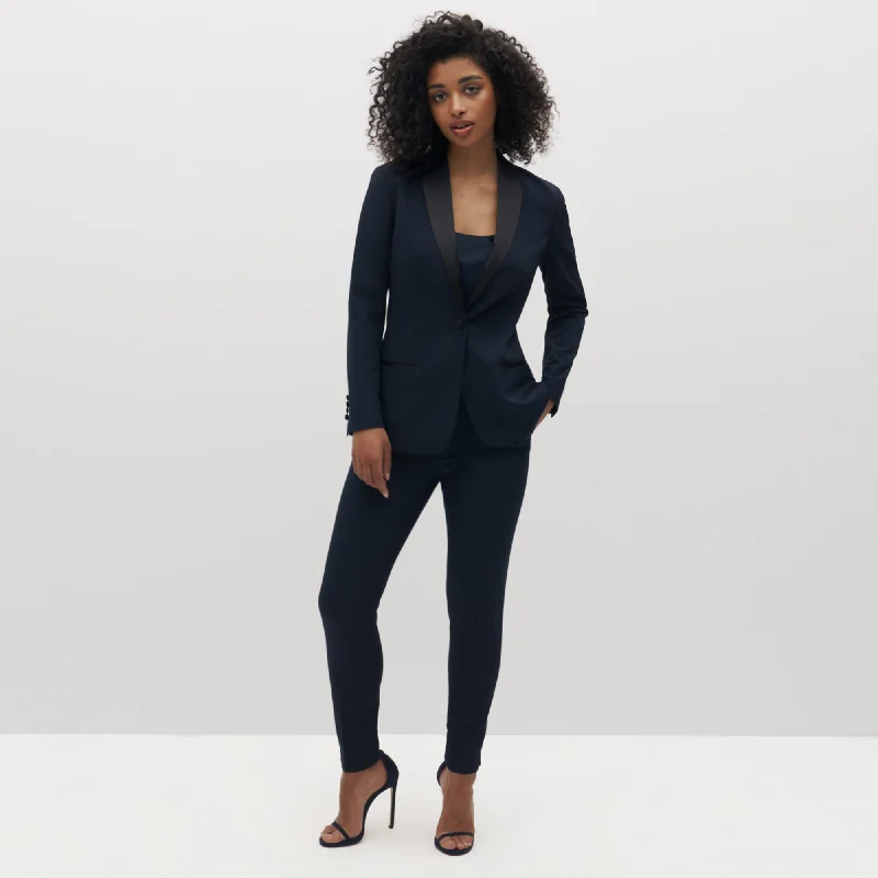 Women's Navy Tuxedo Jacket Knit Jacket Woven Jacket Fleece Jacket
