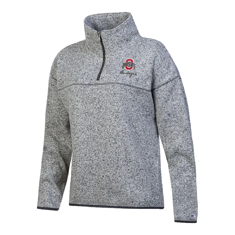 Ladies Ohio State Buckeyes 1/4 Champion Zip Gray Jacket Fleece Fabric Down Fabric Feather Fabric Ladies Ohio State Buckeyes 1/4 Champion Zip Gray Jacket Fleece Fabric Down Fabric Feather Fabric