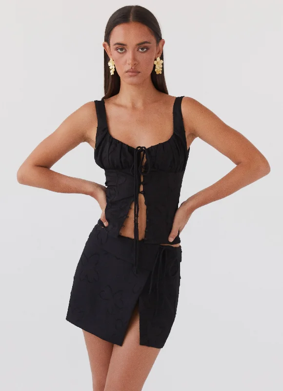 Bianka Wrap Mini Skirt - Black Petal silk skirt smooth