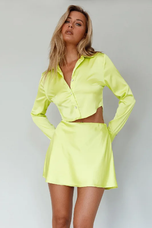 Kari Satin Mini Skirt Lime silk skirt luxurious