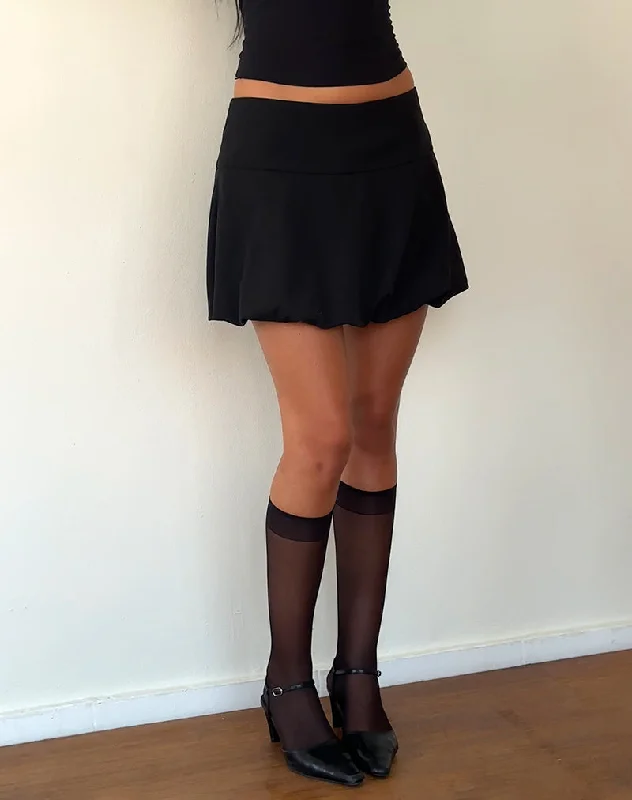 Keshi Puffball Mini Skirt in Black zip skirt side