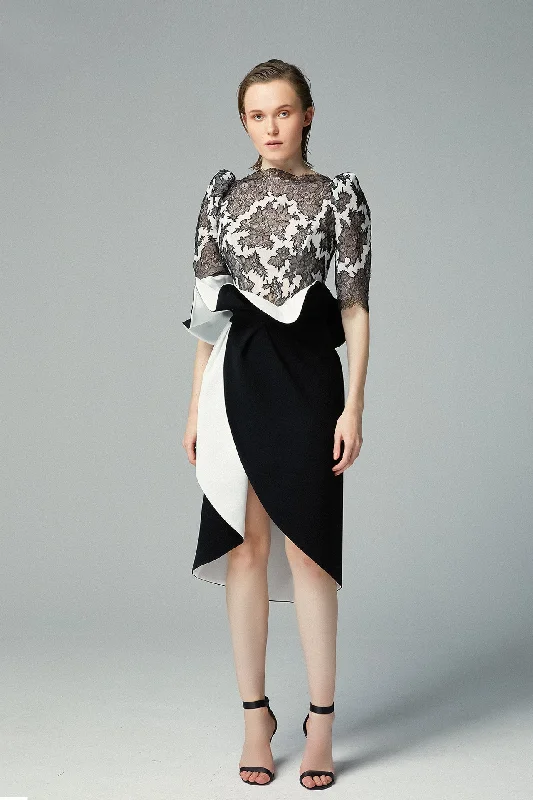 Laced top with asymmetric short skirt chiffon skirt airy