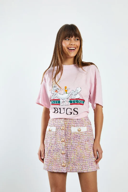 Glamorous Pink Multi Tweed White High Waisted Mini Skirt with Contrast Pockets leather skirt durable