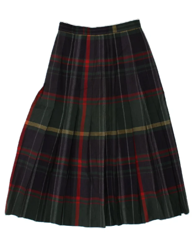 LIBRA Womens Knife Pleated Skirt UK 10 Small W27 Green Plaid Polyester velvet skirt luxury