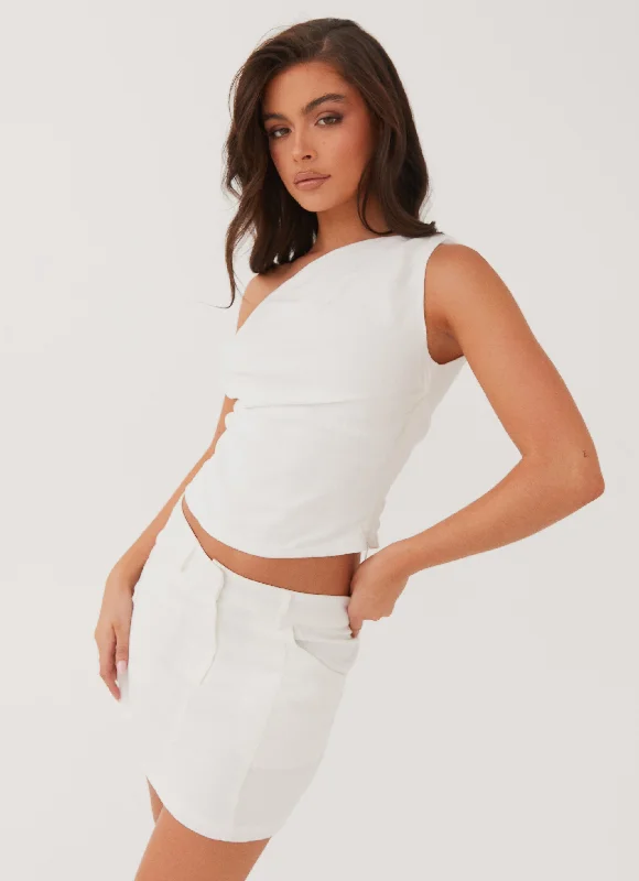 Marissa Linen Mini Skirt - White low waist skirt