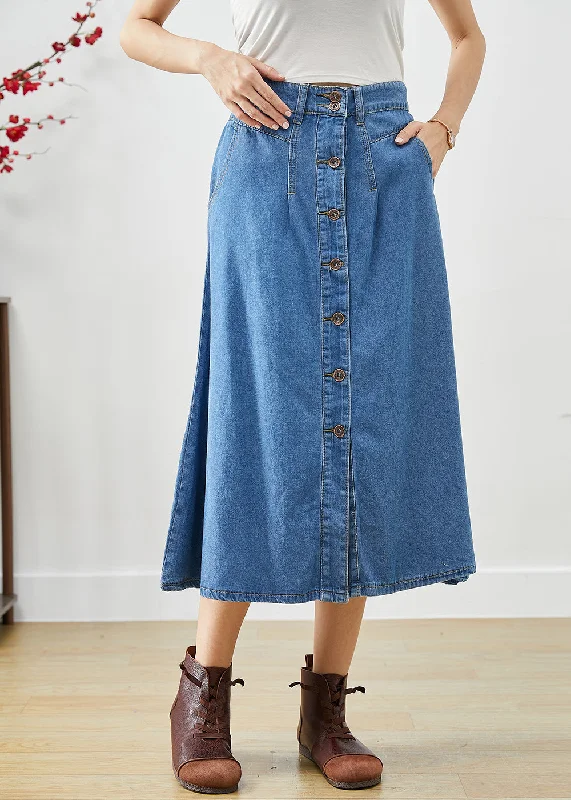 Modern Blue High Waist Button Down Denim A Line Skirts Fall summer skirt style