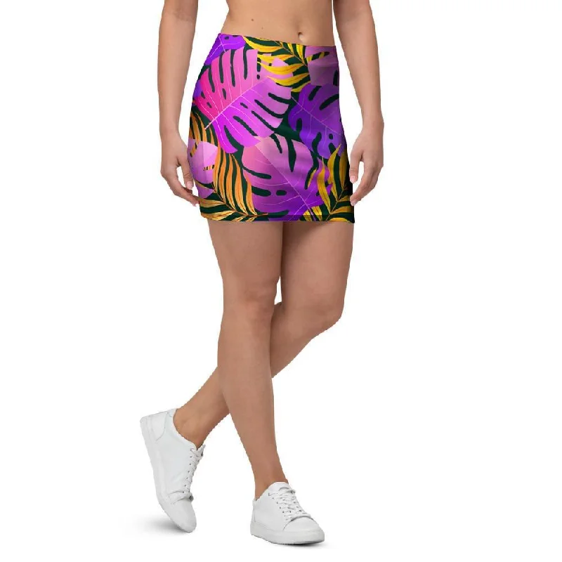 Neon Palm Leaf Edm Print Mini Skirt denim skirt classic