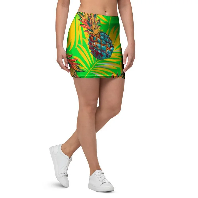 Neon Pineapple Hawaiian Print Mini Skirt leather skirt durable