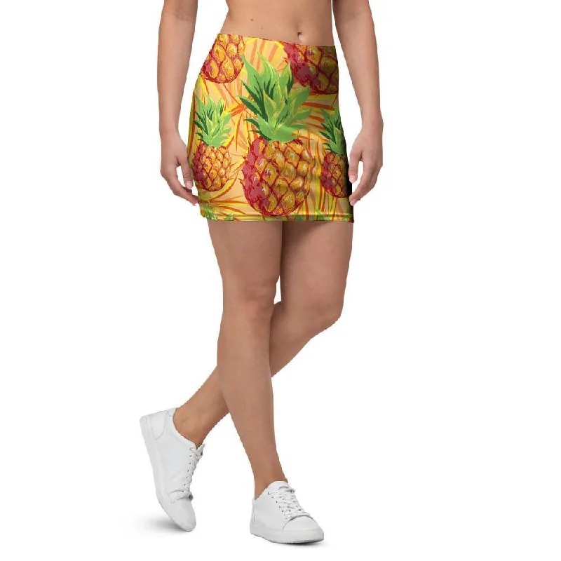 Neon Yellow Pineapple Hawaiian Print Mini Skirt silk skirt luxurious