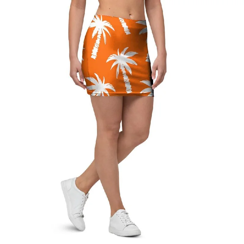Orange Hawaiian Palm Tree Print Mini Skirt denim skirt casual
