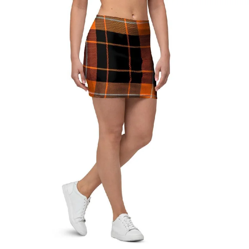 Orange Plaid Tartan Mini Skirt pleated skirt texture