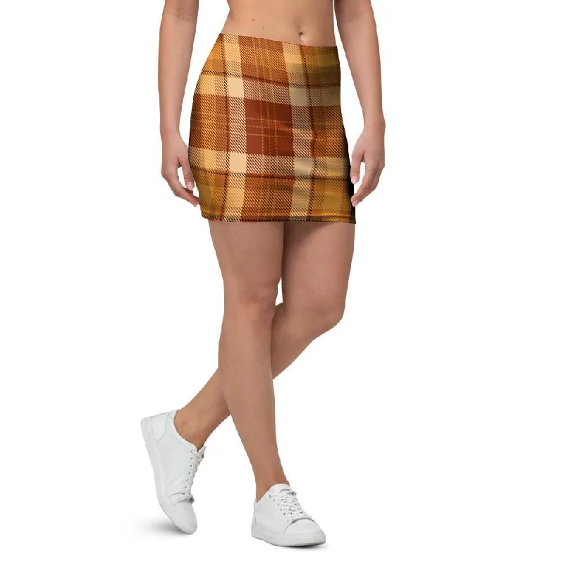 Orange Plaid Tartan Print Mini Skirt lightweight skirt design