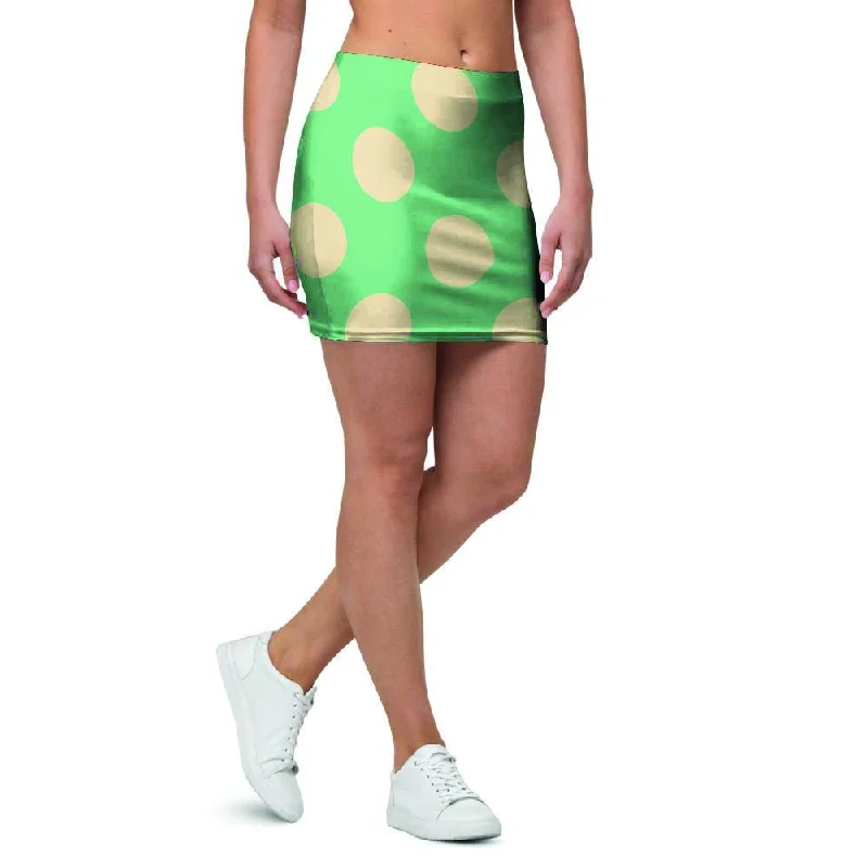 Pale Green Polka Dot Mini Skirt lace skirt feminine