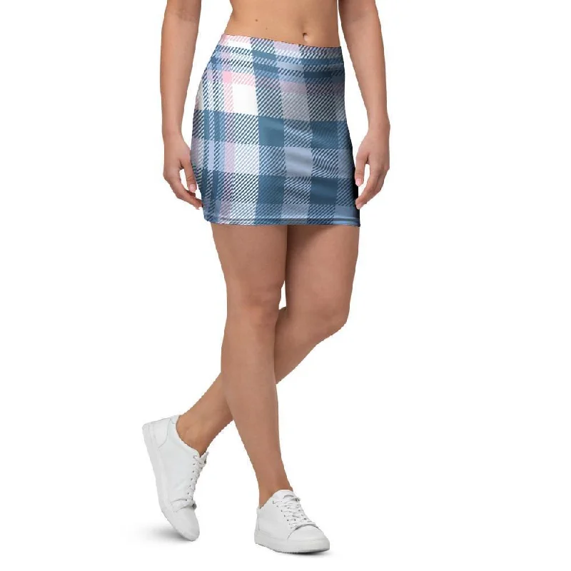 Pastel Blue And Pink Plaid Tartan Mini Skirt cashmere skirt rich
