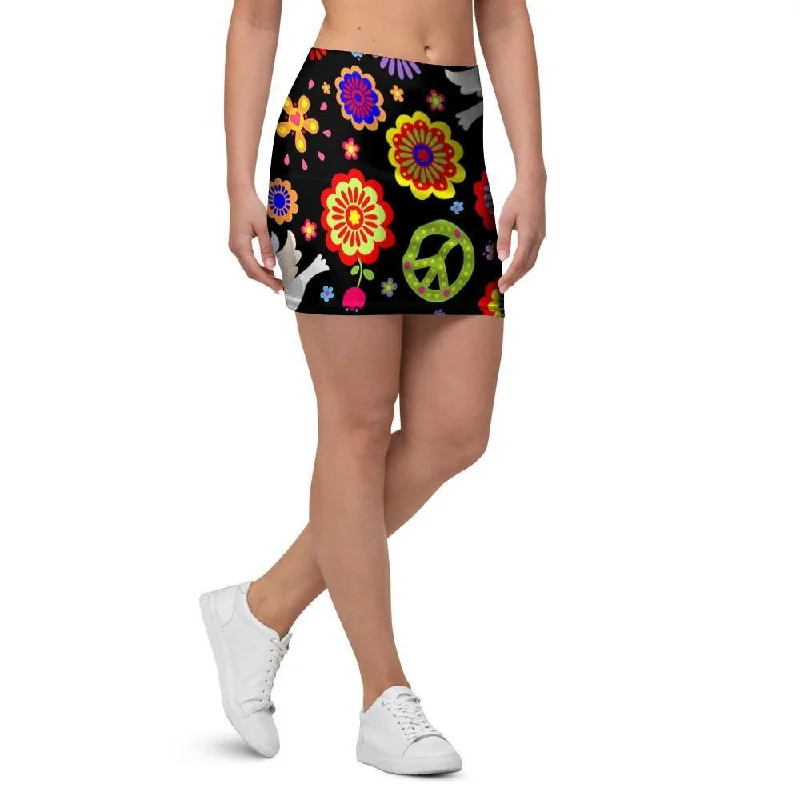 Peace Sign Hippie Mini Skirt casual skirt length