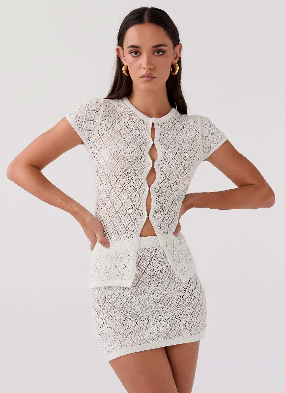Prairie Petal Knit Mini Skirt - White breathable skirt fabric