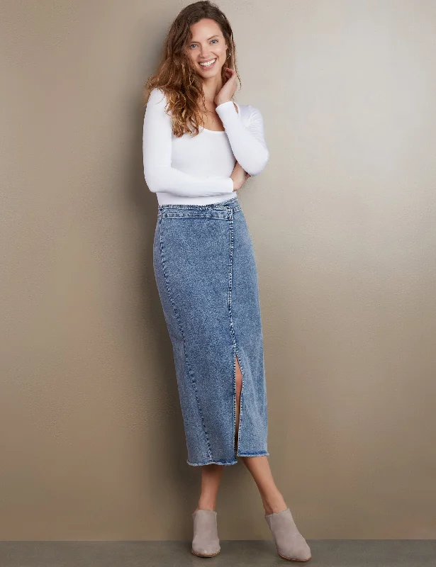 Side Hustle Denim Midi Skirt lace skirt intricate