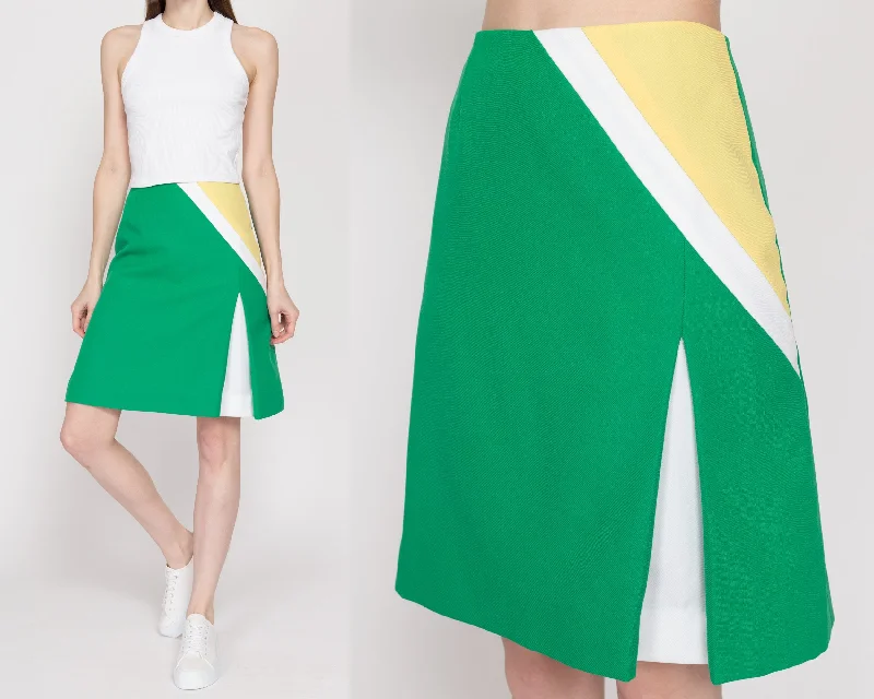 Small 70s Green Color Block Tennis Skirt 25.5" velvet skirt glossy