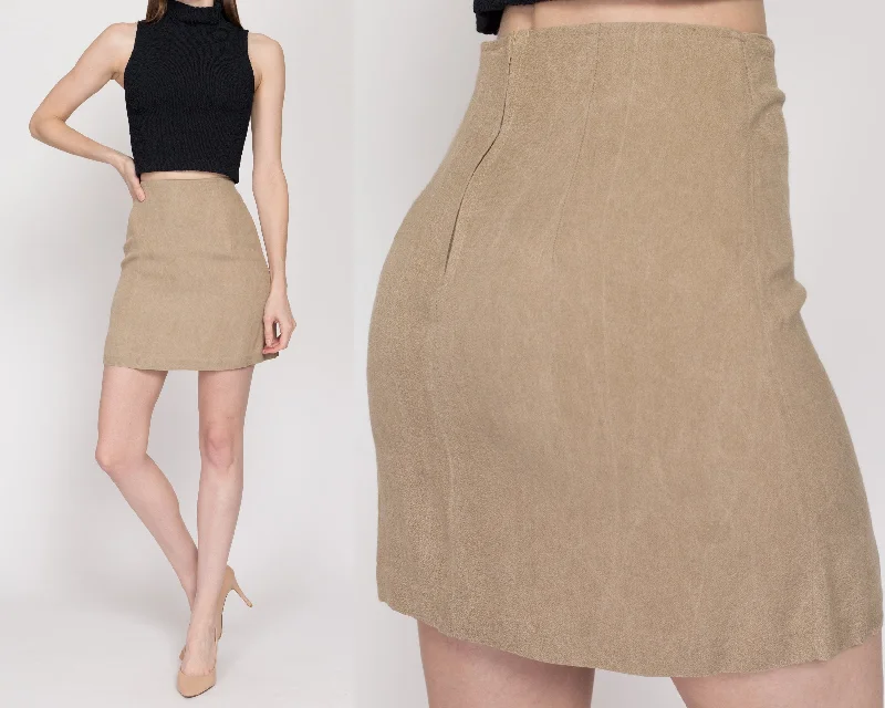 Small 90s Minimalist Tan Mini Skirt 26" slim fit skirt