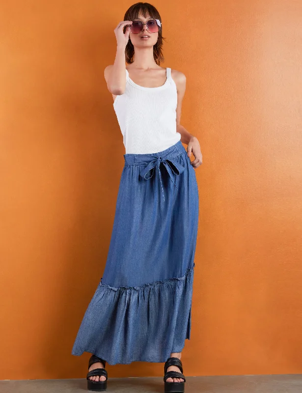 Soft Denim Maxi Skirt corduroy skirt textured