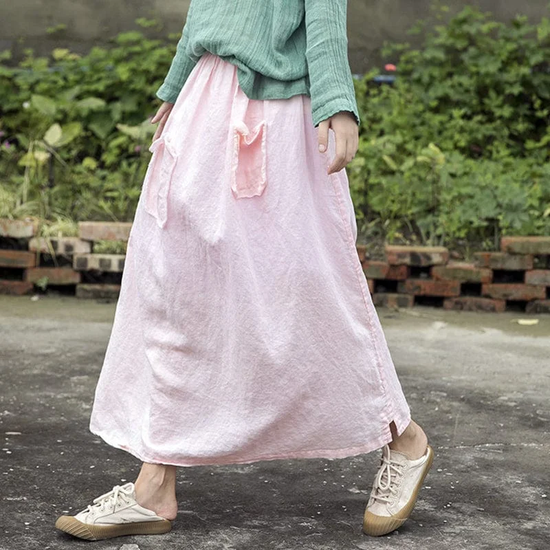 Soft Pink Linen Midi Skirt lace skirt elegant