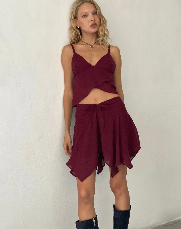 Veny Mini Skirt in Chiffon Oxblood mini skirt trendy