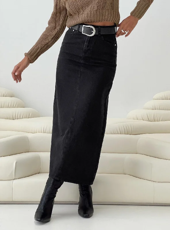 Whessler Split Back Denim Midi Skirt Black lace skirt delicate